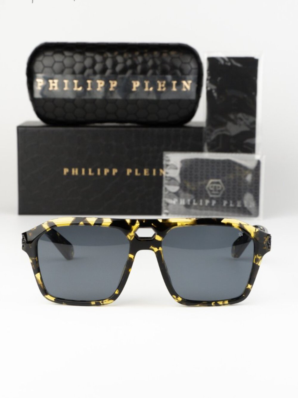Philipp Plein Men Sunglasses Havana Grey Pilot SPP072M 0709 NEW AUTHENTIC